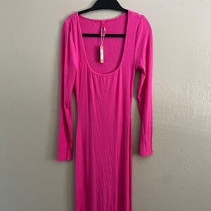 Skims Hot Pink Long Sleeve Dress